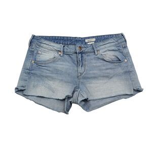 AND Shorts Womens 8 Blue Cut Off Low Rise Button Pocket Light Wash Denim Jorts